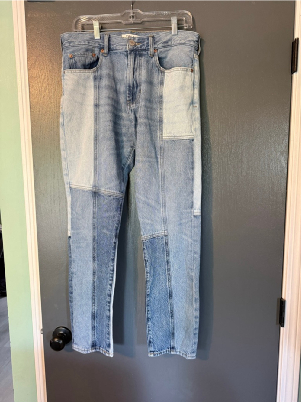 Men's PacSun Slim Taper Patchwork Jeans Waist 32 Blue Light Blue